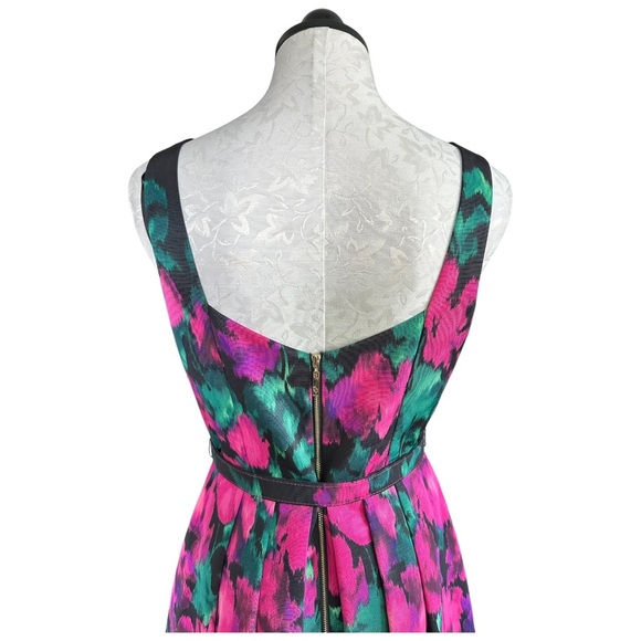 Eliza J Fit & Flare Black Watercolor Dress Sleeveless Belted Size 6 - Picture 6 of 12